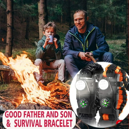 2pack Paracord Survival Bracelet Adjustable Fire Starter Compass Whistle Black